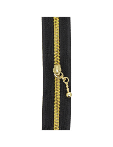 Rouleau de 5 mètres de fermeture nylon 5 mm avec tirettes rondes - Noir et or