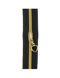 Rouleau de 5 mètres de fermeture nylon 5 mm avec tirettes coeurs - Noir et or 2