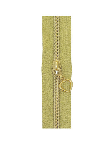 Rouleau de 5 mètres de fermeture nylon 5 mm avec tirettes coeurs - Or lurex