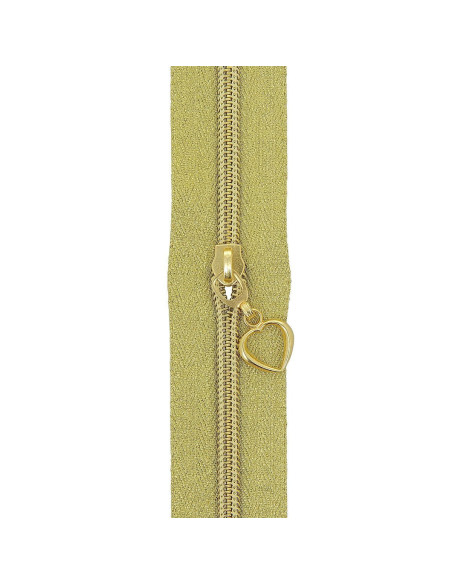 Rouleau de 5 mètres de fermeture nylon 5 mm avec tirettes coeurs - Or lurex