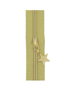 Rouleau de 5 mètres de fermeture nylon 5 mm avec tirettes étoiles - Or lurex 2