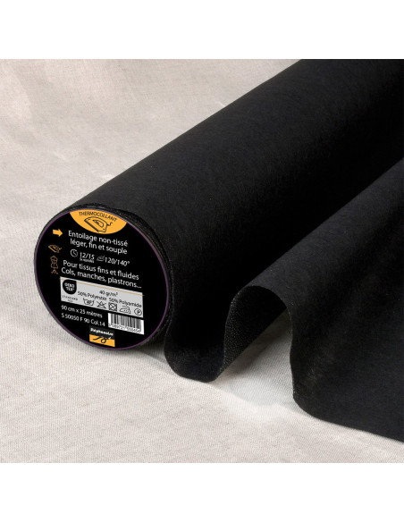 Entoilage non tissé thermocollant fin - Noir