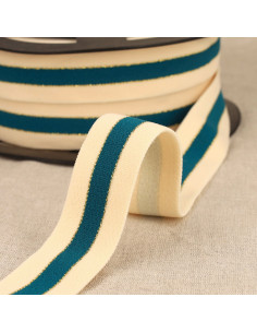 Élastique bicolore lisières or - Bleu canard