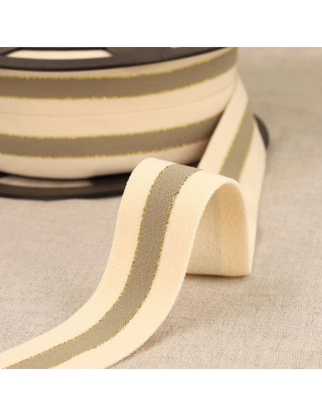 Élastique bicolore lisières or - Beige