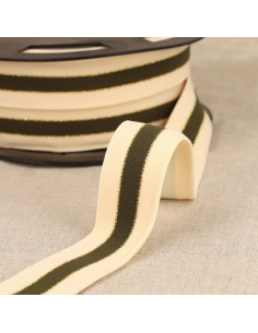 Élastique bicolore lisières or - Kaki