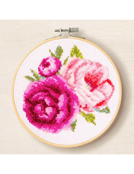 Kit broderie point de croix - Pivoines roses