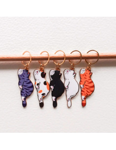 Lot de 5 anneaux marqueurs de maille - Chats allongés 2