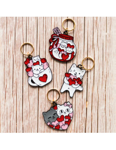 Lot de 4 anneaux marqueurs de maille - Chats coeurs 3