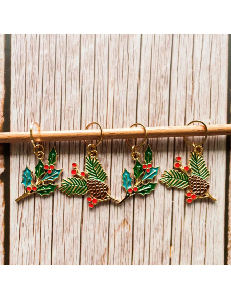 Lot de 4 anneaux marqueurs de maille - Un air de Noël