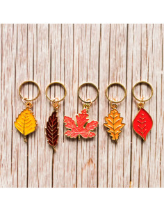 Lot de 5 anneaux marqueurs de maille - Feuilles d´automne rouge