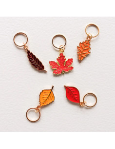 Lot de 5 anneaux marqueurs de maille - Feuilles d´automne rouge 2