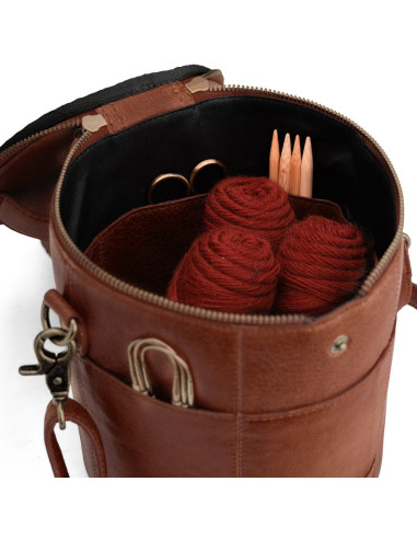 Sac de rangement en cuir pour le tricot Muud Saturn édition limitée - Rich Brown