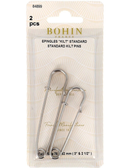 Carte de 2 épingles kilt argent Bohin