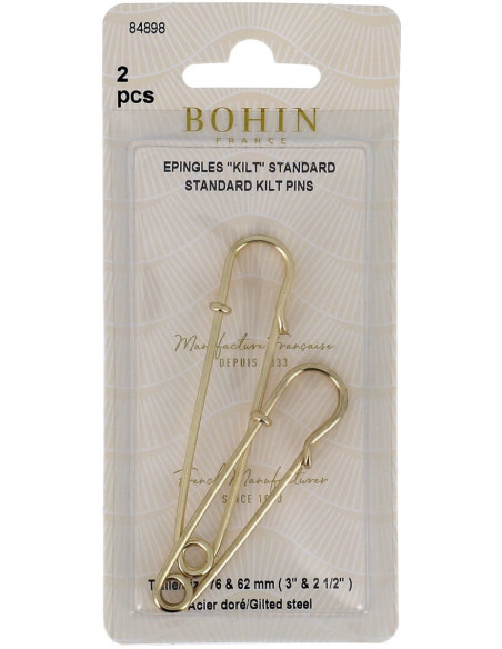Carte de 2 épingles kilt doré Bohin