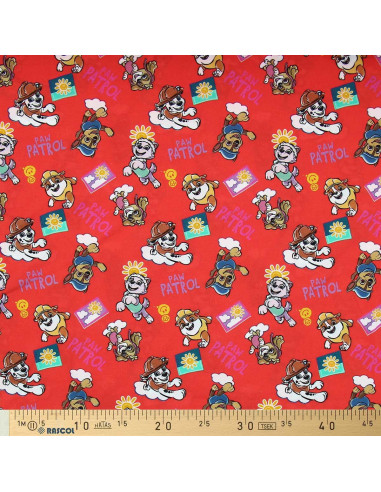 Tissu jersey Pat´ Patrouille - Soleil fond orange
