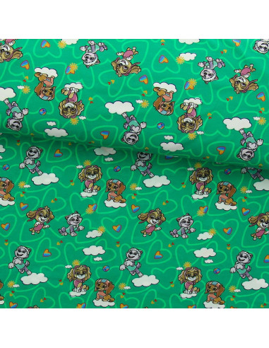 Tissu jersey Pat´ Patrouille - Nuage fond vert