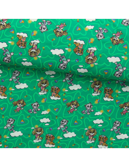 Tissu jersey Pat´ Patrouille - Nuage fond vert
