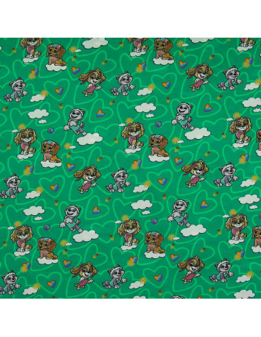 Tissu jersey Pat´ Patrouille - Nuage fond vert