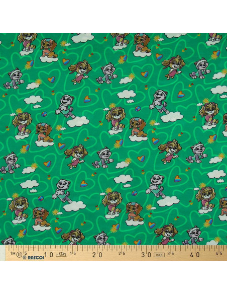 Tissu jersey Pat´ Patrouille - Nuage fond vert