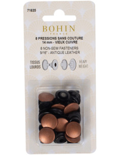 Boite de 8 pressions sans couture tissus lourds 14 mm Bohin - Cuivre