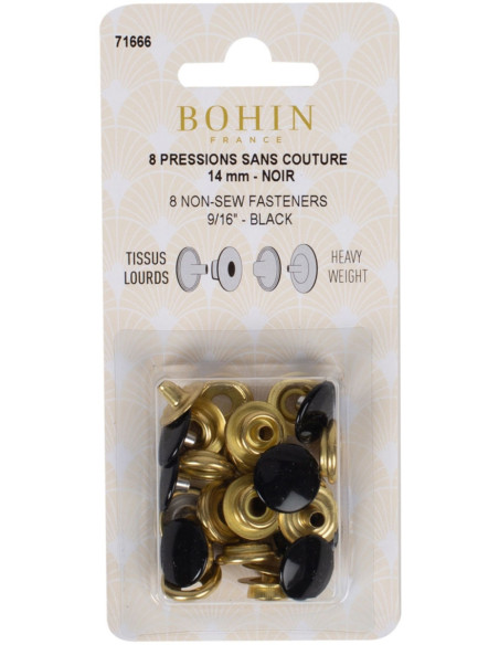 Boite de 8 pressions sans couture tissus lourds 14 mm Bohin - Noir