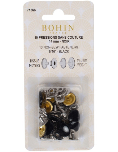 Boite de 10 pressions sans couture tissus moyens 14 mm Bohin - Noir