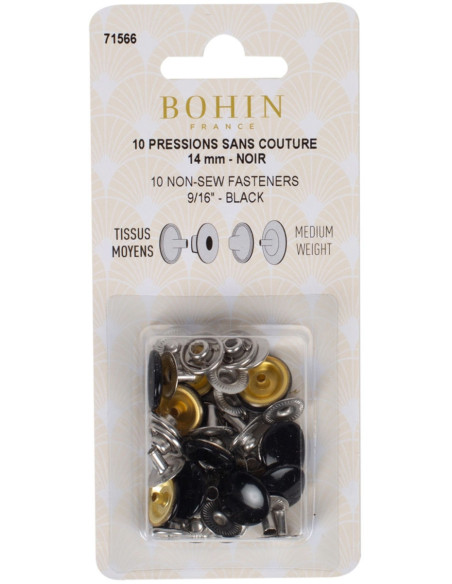 Boite de 10 pressions sans couture tissus moyens 14 mm Bohin - Noir