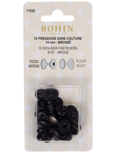 Boite de 10 pressions sans couture tissus moyens 14 mm Bohin - Bronze