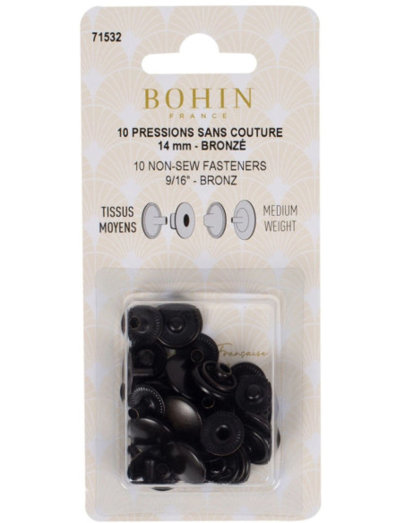 Boite de 10 pressions sans couture tissus moyens 14 mm Bohin - Bronze