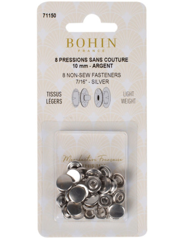 Boite de 8 pressions sans couture jersey 10 mm Bohin - Argent