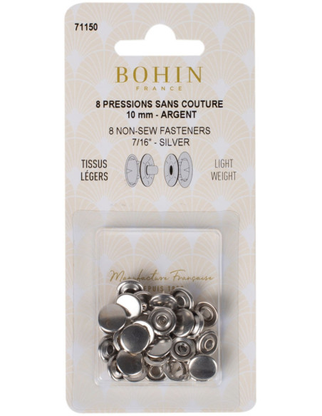 Boite de 8 pressions sans couture jersey 10 mm Bohin - Argent