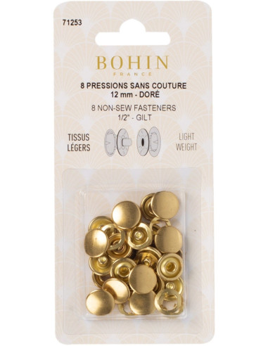 Boite de 8 pressions sans couture jersey 12 mm Bohin - Doré
