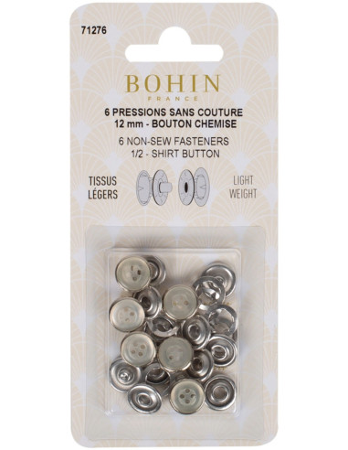 Boite de 6 pressions sans couture jersey 12 mm Bohin - Nacré