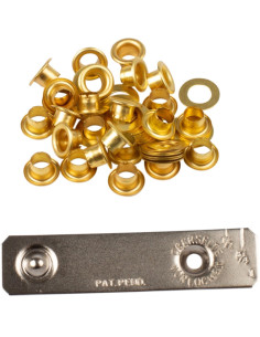 Boite 25 oeillets 4 mm avec rondelles et jeu de pose Bohin - Doré 2