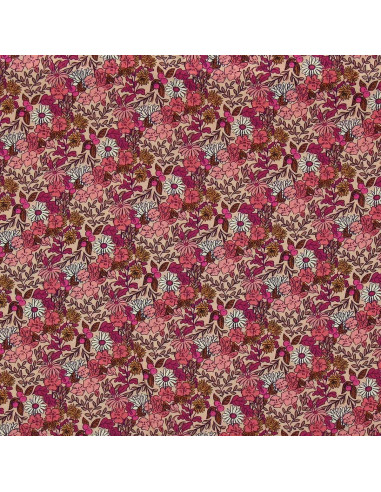 Tissu viscose fantaisie - Souzza rose et pêche