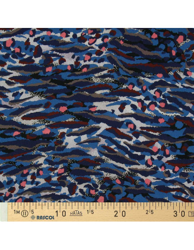 Tissu viscose fantaisie - Bengal bleu et corail