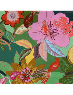 Tissu viscose fantaisie - Xodius vert et rose 2
