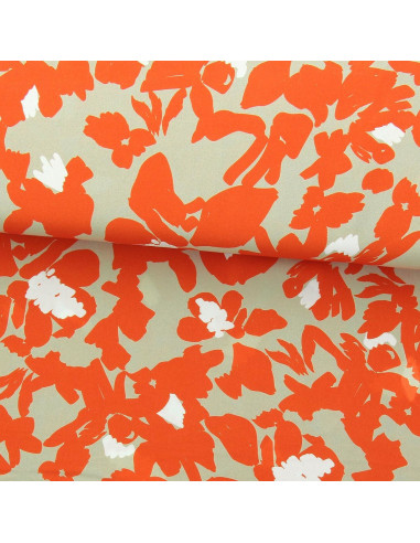 Tissu viscose fantaisie - Boti beige et orange