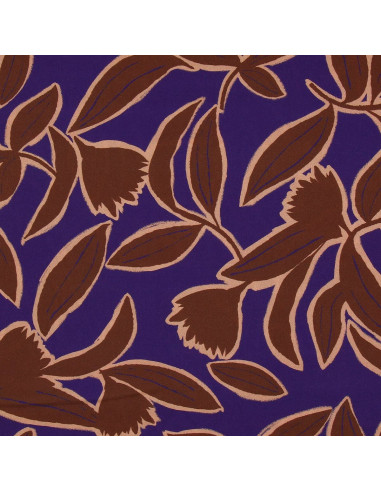 Tissu viscose fantaisie - Kera bleu et marron