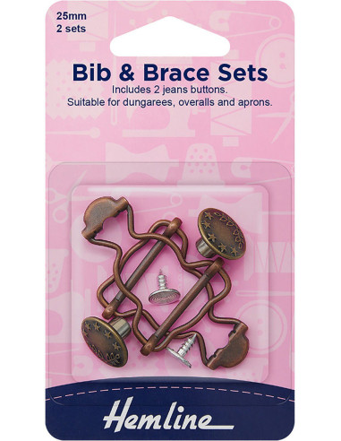 Set de 2 boucles pour salopette 25 mm avec boutons jeans - Bronze