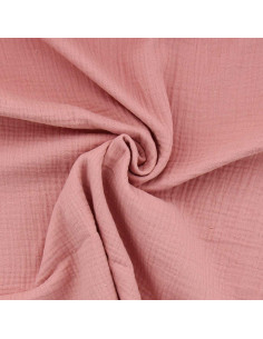 Tissu double gaze de coton - Rose thé