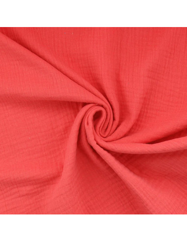 Tissu double gaze de coton - Corail