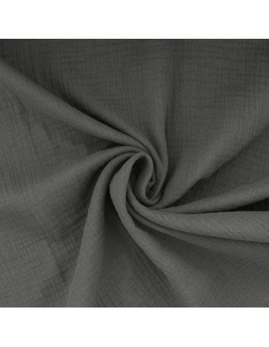 Tissu double gaze de coton - Gris foncé