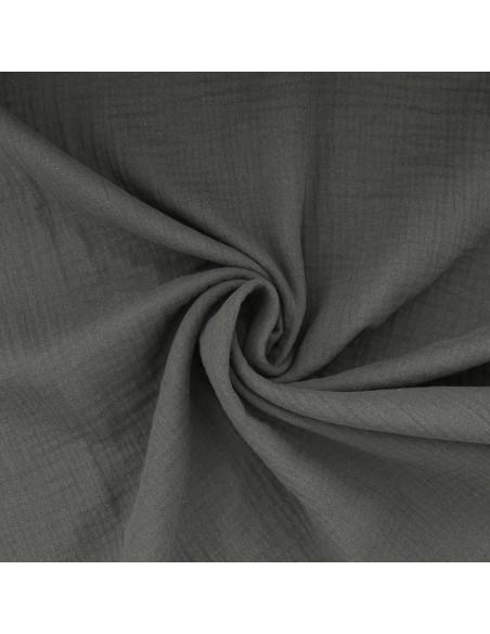 Tissu double gaze de coton - Gris foncé