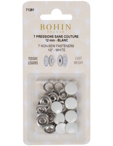 Boite de 7 pressions sans couture jersey 12 mm Bohin - Blanc