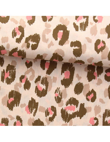 Tissu popeline de coton - Karula lin et rose