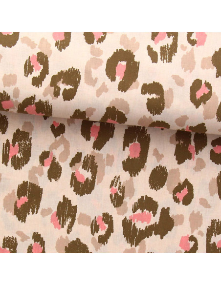 Tissu popeline de coton - Karula lin et rose