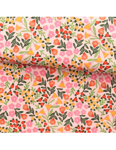 Tissu popeline de coton - Martine rose et vert