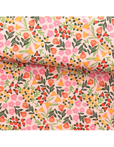 Tissu popeline de coton - Martine rose et vert
