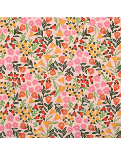 Tissu popeline de coton - Martine rose et vert 2